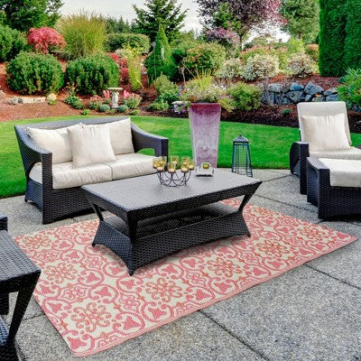  Northlight 4' X 6' Pink And Cream Floral Design Rectangular Outdoor Area Rug