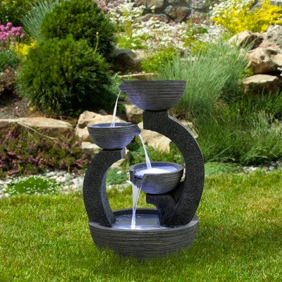  Northlight 31.5" Black Lighted Three-tier Outdoor Garden Water Fountain