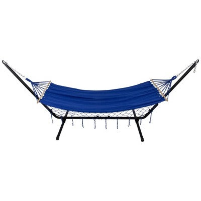  Northlight Hammock With Netted Fringe And Wooden Bars - 100" X 41" - Blue