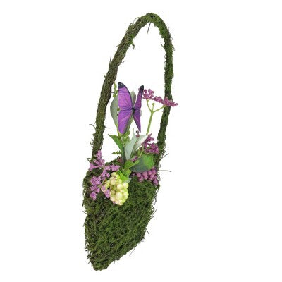  Northlight 15" Purple And Green Mixed Berry And Butterfly Artificial Wall Basket Decoration