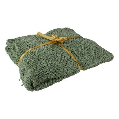  Northlight Green Chenille Cable Knit Rectangular Throw Blanket 50" X 60"