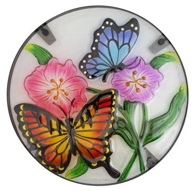  Northlight 19" Floral And Butterfly Glass Patio Side Table