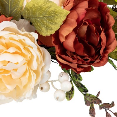  Northlight Autumn Harvest Artificial Floral Half Wreath With Fall Foliage, 21-Inch
