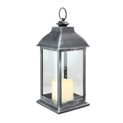  Northlight 12.5" Silver Brushed Black Candle Lantern With Flameless LED Candle
