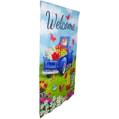  Northlight Welcome Blue Pickup Truck With Flowers Outdoor House Flag 28" X 40"