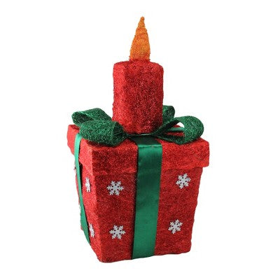  Northlight 20" Lighted Red With Green Snowflakes Gift Box Christmas Outdoor Decoration