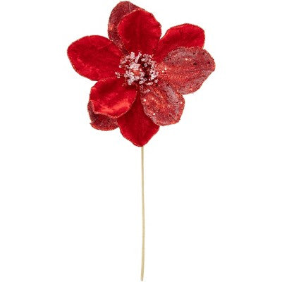  Northlight 18" Red Magnolia Glittered Christmas Stem Spray