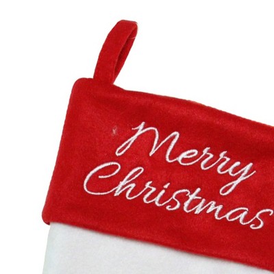  Northlight 15.5" White And Red Merry Christmas Stocking With Cuff