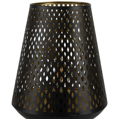  Northlight Laser-Cut Diamond Pattern Iron Table Lamp With Wood Base - 11" - Black And Gold