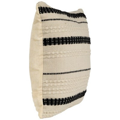  Northlight 20" White And Black Handloom Woven Outdoor Square Throw Pillow