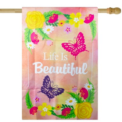  Northlight Life Is Beautiful Pink Floral Outdoor House Flag 28" X 40"