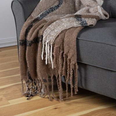  Northlight Taupe Plaid Woven Throw Blanket With Fringe 50" X 60"