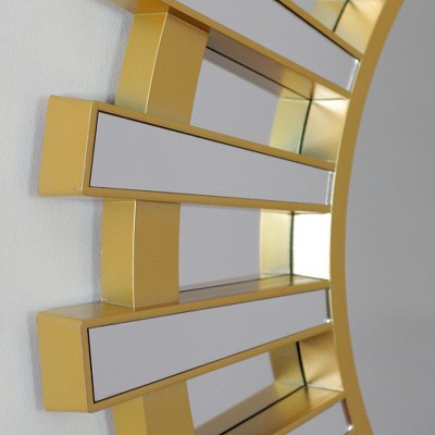 Northlight 25.5" Matte Gold And Clear Sunburst Round Mirror Wall Decor