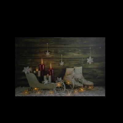  Northlight Small LED Lighted Candles, Ice Skates And Sleigh Christmas Canvas Wall Art 12" X 15.75"