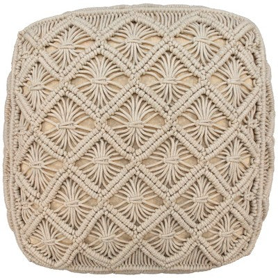  Northlight 18" Beige Handmade Macramé Natural Cotton Square Pouf Ottoman