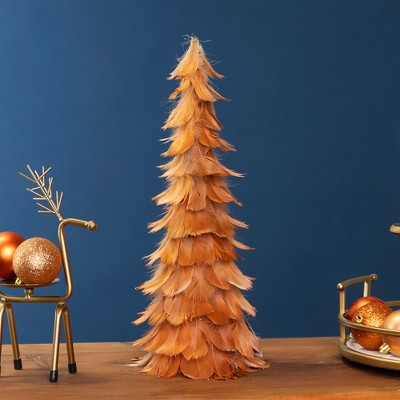  Northlight Small Layered Feather Cone Tree Glittered Christmas Decoration - 16" - Rust Orange