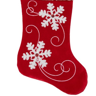  Northlight 20.5-Inch Red And White Velvet With White Snowflake Christmas Stocking