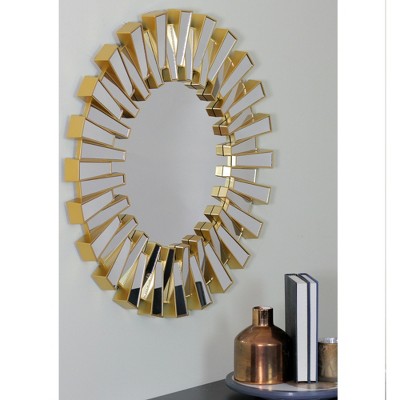  Northlight 25.5" Aztec Sunburst Matte Gold Round Wall Mirror