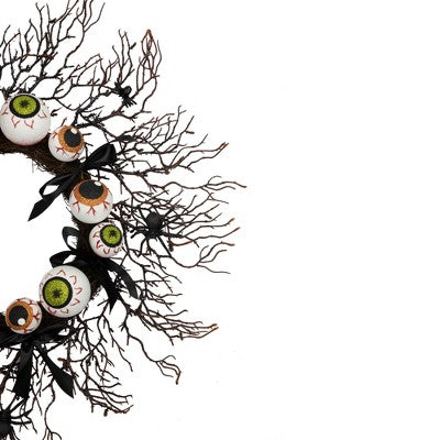  Northlight Eyeballs And Spiders Halloween Twig Wreath, 24-Inch, Unlit