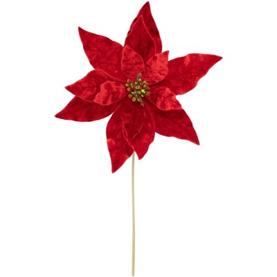  Northlight 18" Glittered Red Velvet Christmas Poinsettia Stem Spray