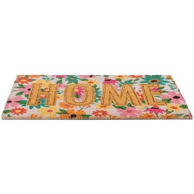  Northlight Pink And Orange Floral "Home" Outdoor Natural Coir Doormat 18" X 30"