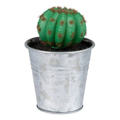  Northlight 3.5" Tropical Cactus In Tin Pot Artificial Potted Plant - Green/Silver