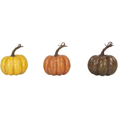  Northlight Set Of 3 Orange, Yellow And Brown Crackle Finish Fall Harvest Pumpkins 4"