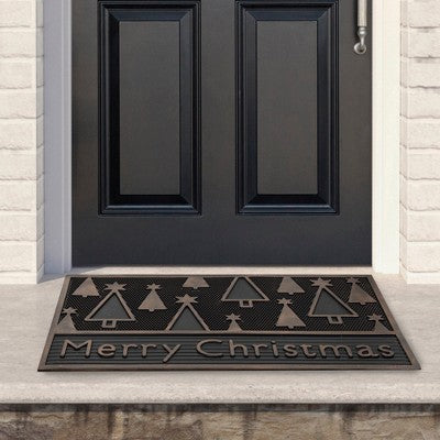 Northlight Black And Gold Merry Christmas Doormat 18" X 30"