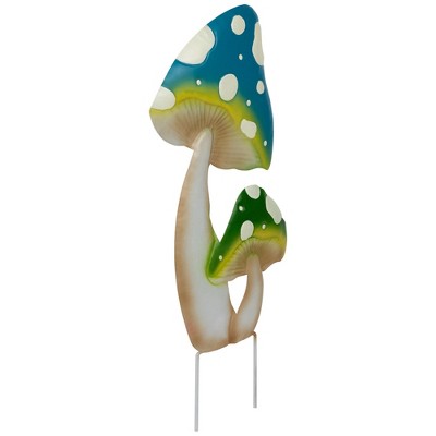  Northlight Double Spotted Mushrooms Outdoor Garden Stake - 16" - Blue And Green