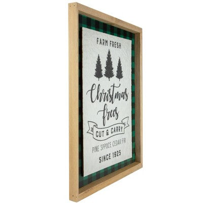  Northlight 16" Buffalo Plaid Wooden Framed "Farm Fresh Christmas Trees" Wall Decor
