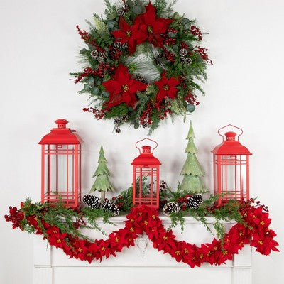  Northlight 6' X 3" Red Artificial Poinsettia Floral Christmas Garland - Unlit