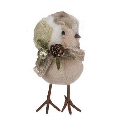  Northlight 6" Beige And White Plush Bird In Earmuffs Christmas Figure