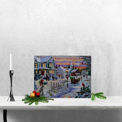  Northlight LED Lighted Fiber Optic Snowy Christmas Village Canvas Wall Art 11.75" X 15.75"