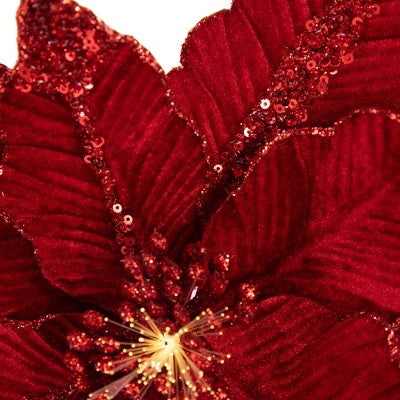  Northlight 20" Lighted Red Velvet Poinsettia Christmas Stem Spray