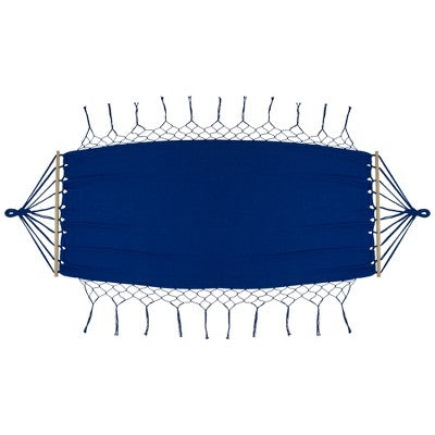  Northlight Hammock With Netted Fringe And Wooden Bars - 100" X 41" - Blue