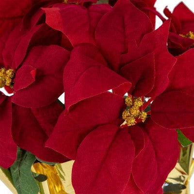  Northlight 16" Red Artificial Christmas Poinsettia Arrangement With Gold Wrapped Pot