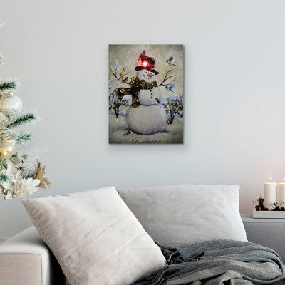  Northlight LED Lighted Snowman And Bird Friends Christmas Canvas Wall Art 15.75" X 11.75"