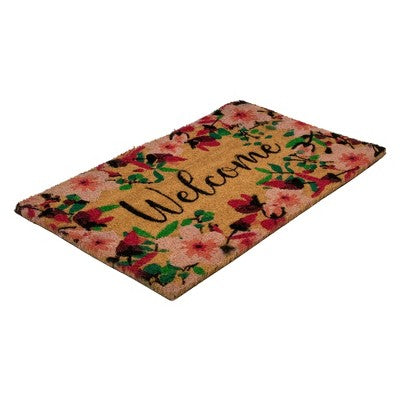  Northlight Natural Coir Blossoming Floral Outdoor Rectangular "Welcome" Doormat 18" X 30"