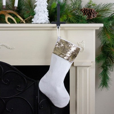  Northlight 20" Gold And White Reversible Sequin Cuff Christmas Stocking