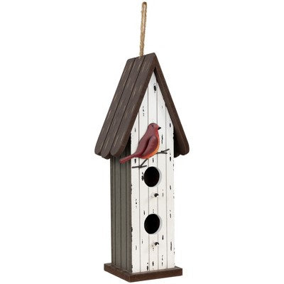 Northlight Wooden Birdhouse With Metal Bird Wall Decoration - 14.5" - Antique White