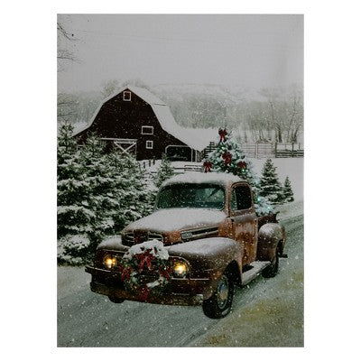  Northlight LED Lighted Fiber Optic Truck With Tree Christmas Canvas Wall Art 15.75" X 11.75"