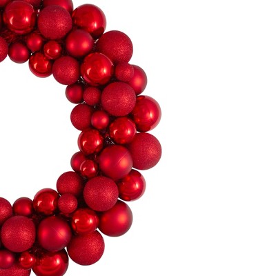  Northlight Red Hot 3-Finish Shatterproof Ball Christmas Wreath, 24-Inch