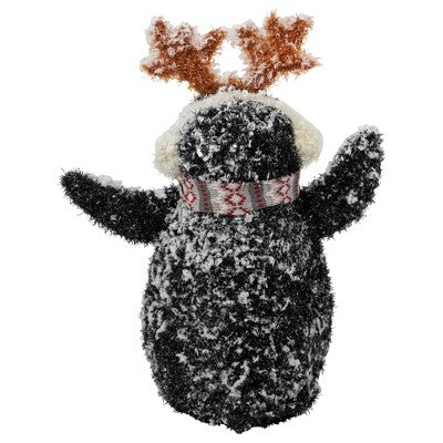  Northlight 22" Lighted Snowy Penguin In Antler Hat Outdoor Christmas Decoration