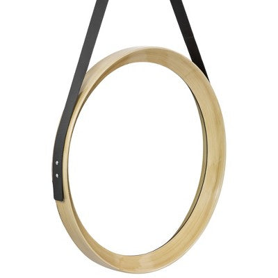  Northlight 20" Wooden Finish Round Wall Mirror With Black Hanging Strap