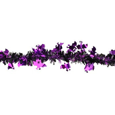  Northlight Black With Purple Bats Halloween Tinsel Garland - 50 Feet, Unlit