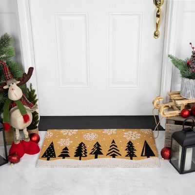  Northlight Trees And Snowflakes Natural Coir Christmas Outdoor Doormat 18" X 30"
