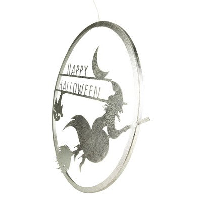  Northlight 17" Silver Flying Witch Happy Halloween Wall Sign