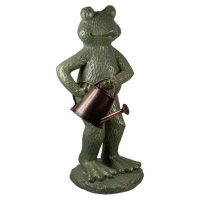  Northlight 17" Gold Verdigris Frog With Watering Can Outdoor Garden Statue