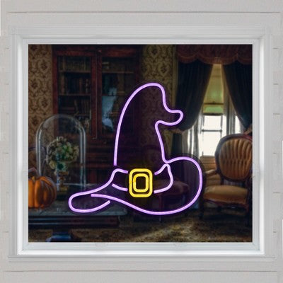  Northlight LED Witch Hat Neon Lighted Halloween Wall Or Window Decoration - 15" - Purple