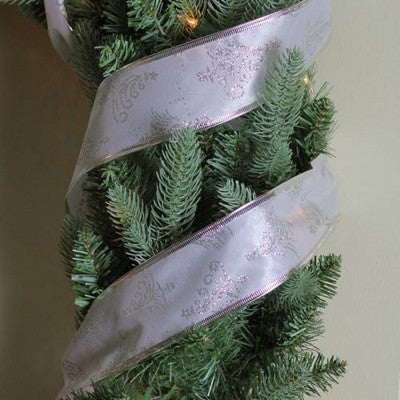  Northlight Silver Glittering Trees Christmas Wired Craft Ribbon 2.5" X 10 Yards